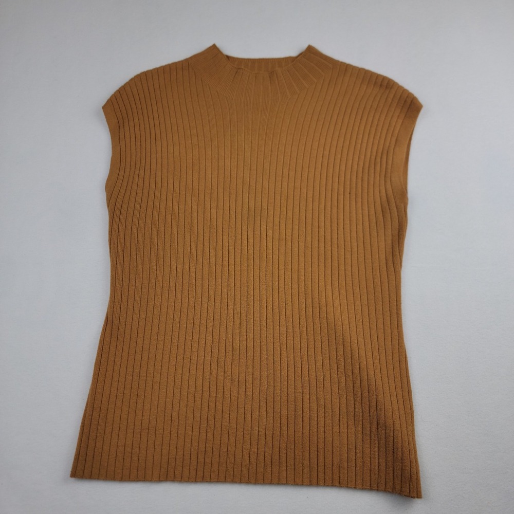 Calligraphie Womens Camel Ribbed Mock Neck Sleeveless Knit Top Size L